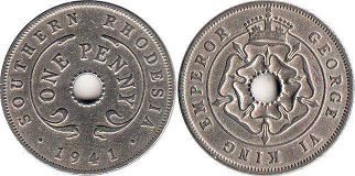 coin Rhodesia 1 penny 1941