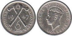 coin Rhodesia 6 pence 1947