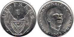 coin Rwanda 1 franc 1965