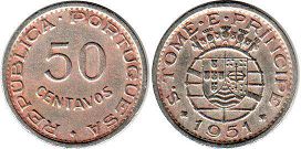 coin Saint Thomas and Prince 50 centavos 1951