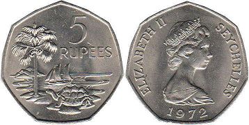 coin Seychelles 5 rupees 1972