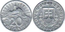 mince Slovensko 20 halierov 1942