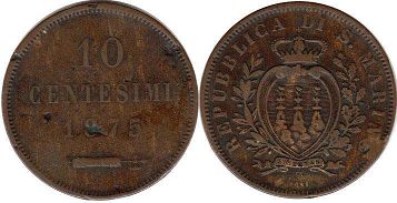 coin San Marino 10 centesimi 1875