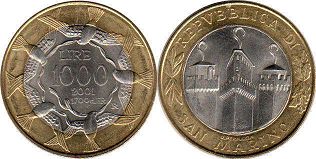 moneta San Marino 1000 lire 2001