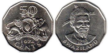 coin Swaziland 50 cents 1974
