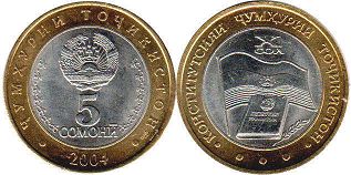 coin Tajikistan 5 somoni 2004