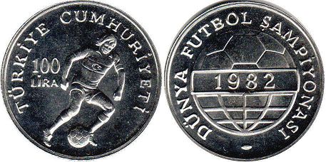 moneda Turquía 100 lira 1982 Campeonato mundial de fútbol