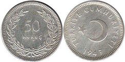 moneda Turkey 50 kurush 1947
