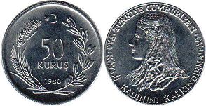 moneda Turquía 50 kurush 1980 FAO