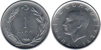 moneda Turkey 1 lira 1966