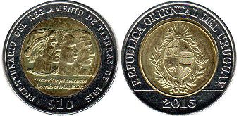 moneda Uruguay 10 pesos 2015 Regulación de la Tierra