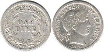 viejo Estados Unidos moneda 10 centavos 1910 Barber plata dime