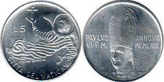 moneta Vatican 5 lire 1969