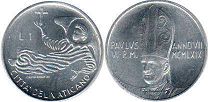 coin Vatican 1 lira 1969