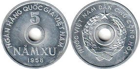 coin Viet Nam 5 xu 1958