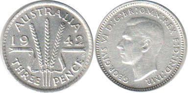 australian coin 3 pence 1942