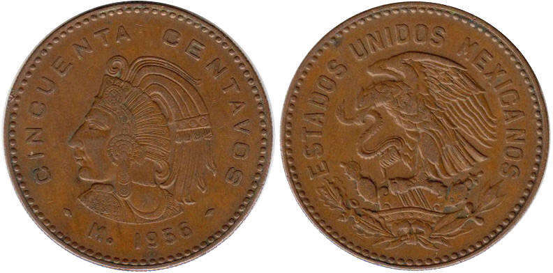 Mexican coin 50 centavos 1956)