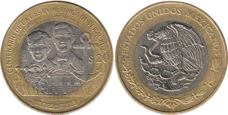 Mexican coin 20 pesos 2014 Veracruz