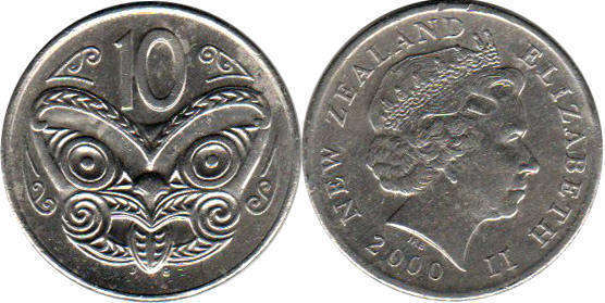 coin New Zealand 10 cents 2000
