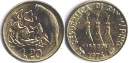 coin San Marino 20 lire 1975