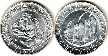 moneta San Marino 1000 lire 1992