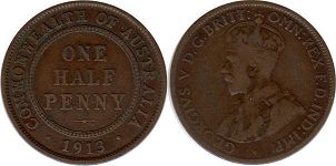 australian coin 1/2 penny 1913