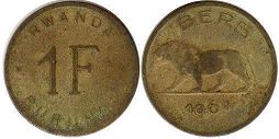 coin RWANDA-BURUNDI 1 franc 1961