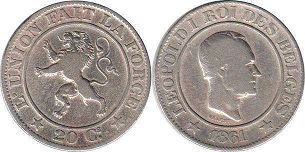coin Belgium 20 centimes 1861