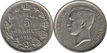 pièce Belgique 5 francs 1932