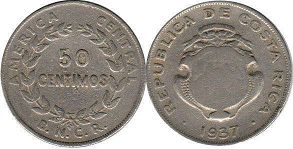 moneda Costa Rica 50 centimos 1937