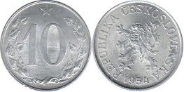 coin Czechoslovakia 10 haleru 1954