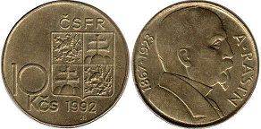 coin Czechoslovakia 10 korun 1992