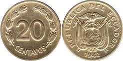 coin Ecuador 20 centavos 1942