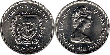 coin Falkland 50 pence 1977