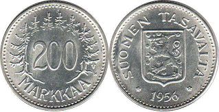 mynt Finland 200 markka 1956