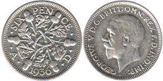 Münze Großbritannien alt
 6 pence 1936