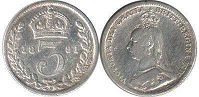 monnaie UK vieille 3 pence 1891