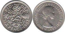 Münze Großbritannien 6 pence 1953
