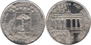 coin Equatorial Guinea 1000 francs 1991