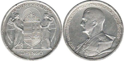 coin Hungary 5 pengo 1939