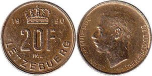 piece Luxembourg 20 francs 1990