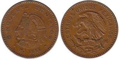 moneda Mexico 50 centavos 1956