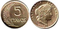 coin Peru 5 centavos 1948