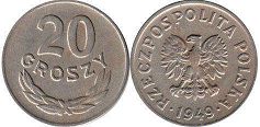 moneta Polska 20 groszy 1949