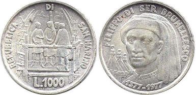 moneta San Marino 1000 lire 1977