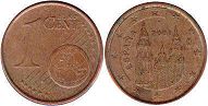 pièce Espagne 1 euro cent 2001