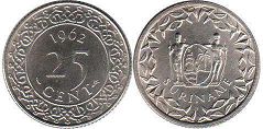 coin Surinam 25 cents 1962