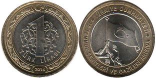 coin Turkey 1 lira 2016