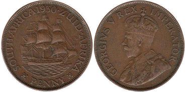 old coin South Africa 1 penny 1930