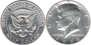 US moneda 1/2 dólar 1968 Kennedy plata half dólar